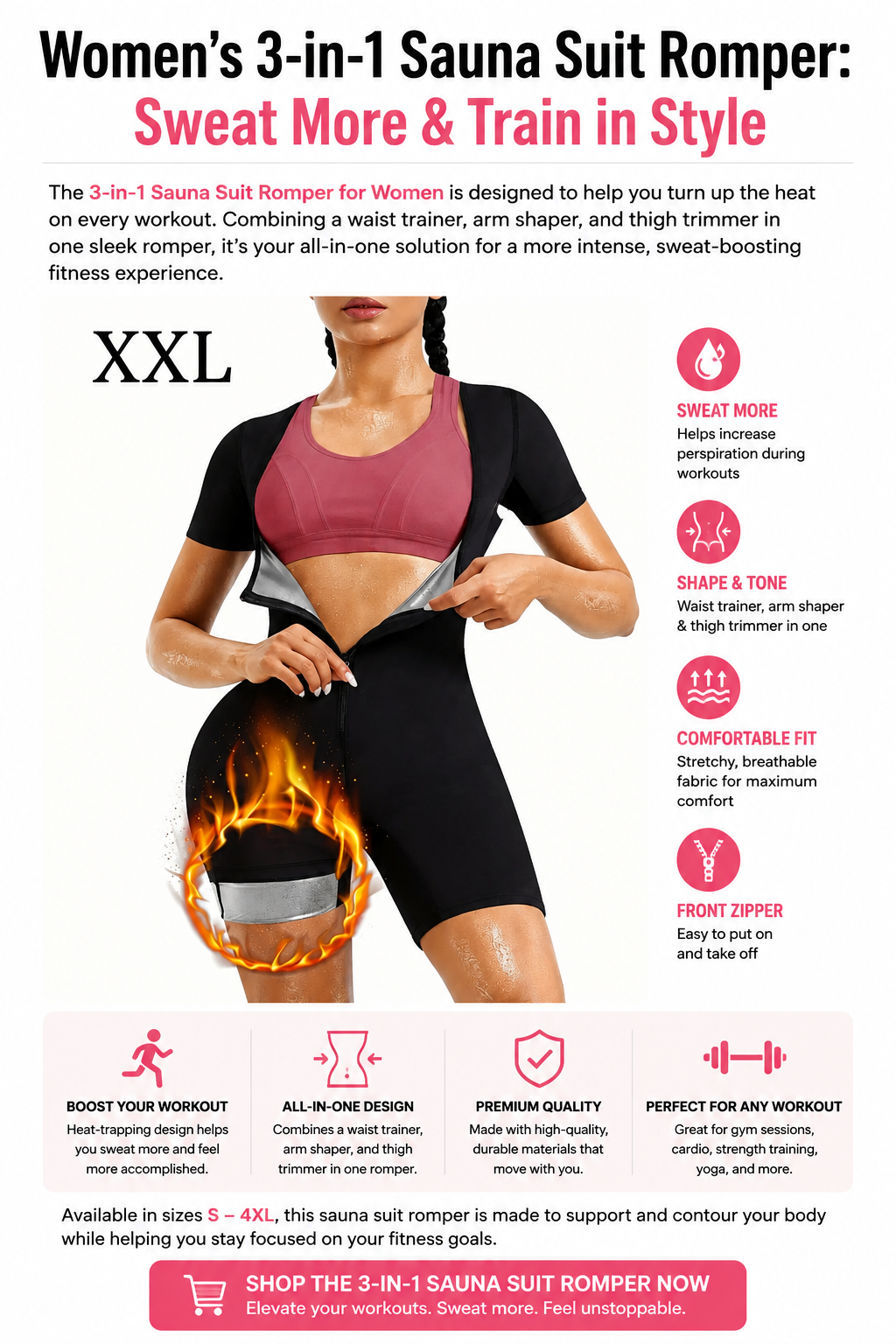 Women’s 3-in-1 Sauna Suit Romper: Sweat More & Train in Style
